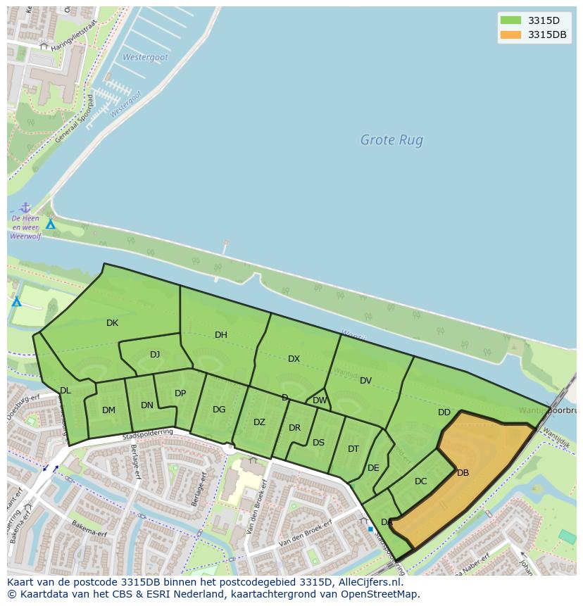 Afbeelding van het postcodegebied 3315 DB op de kaart.