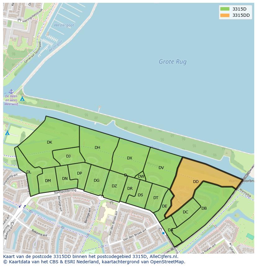 Afbeelding van het postcodegebied 3315 DD op de kaart.