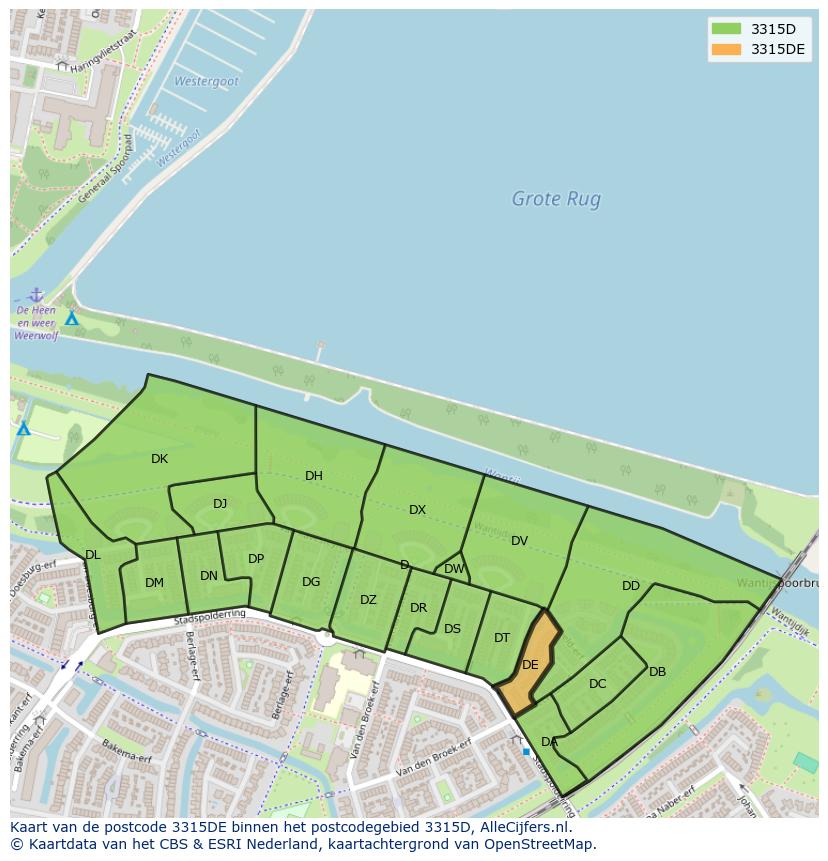 Afbeelding van het postcodegebied 3315 DE op de kaart.