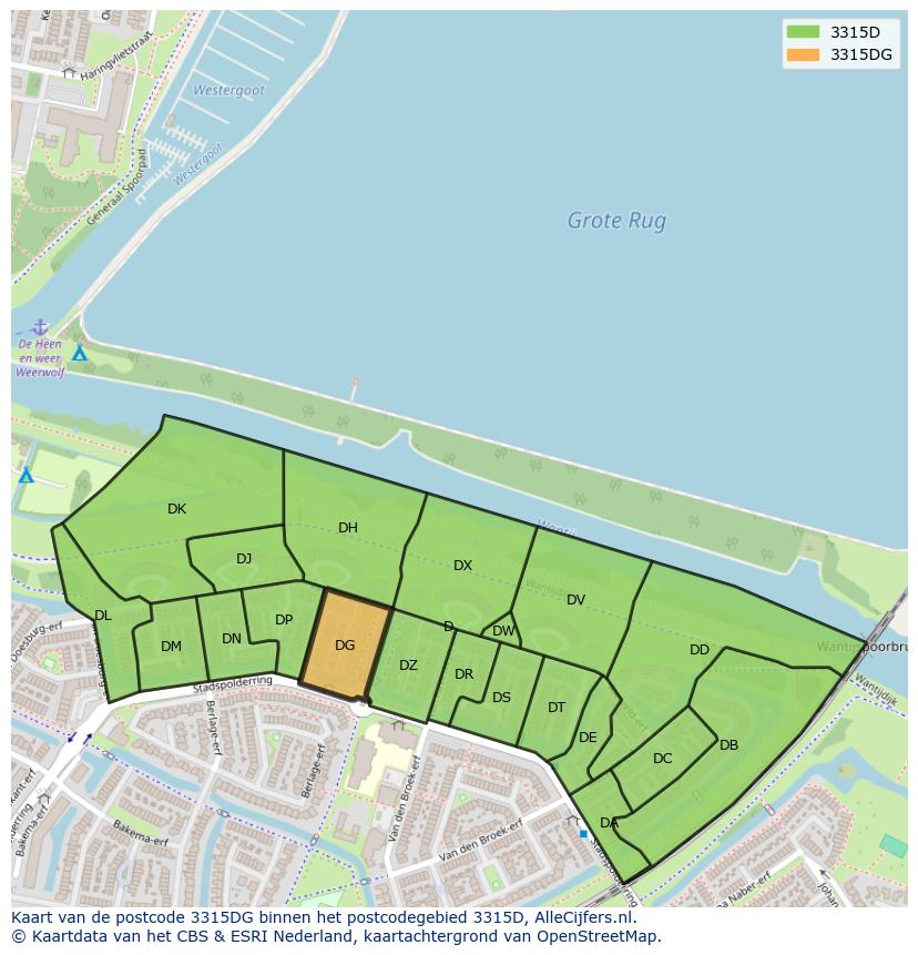 Afbeelding van het postcodegebied 3315 DG op de kaart.