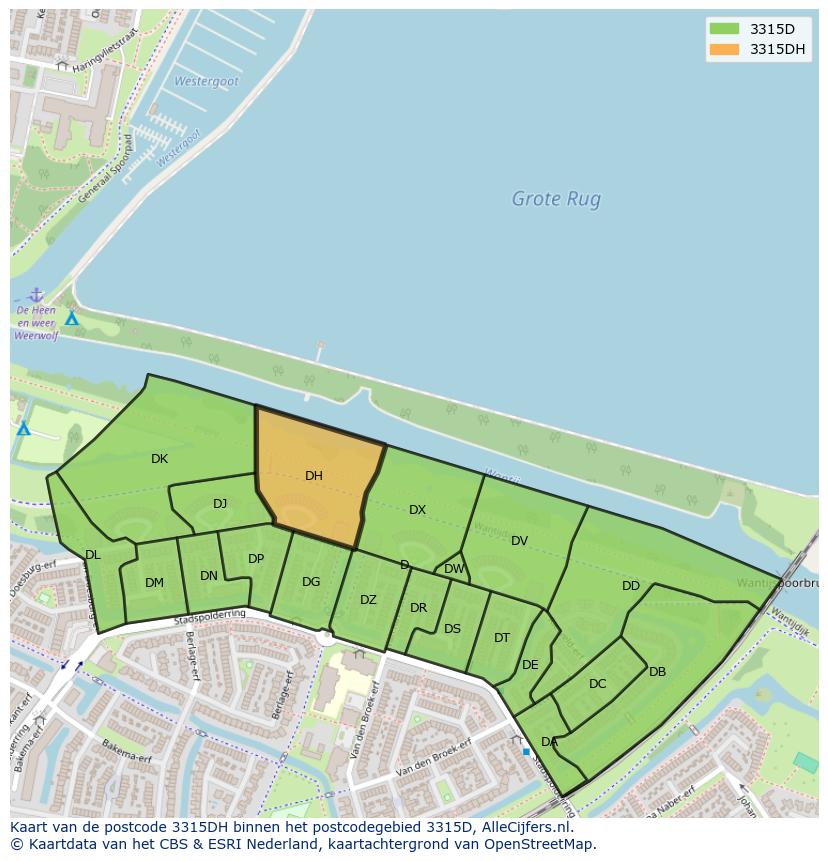 Afbeelding van het postcodegebied 3315 DH op de kaart.