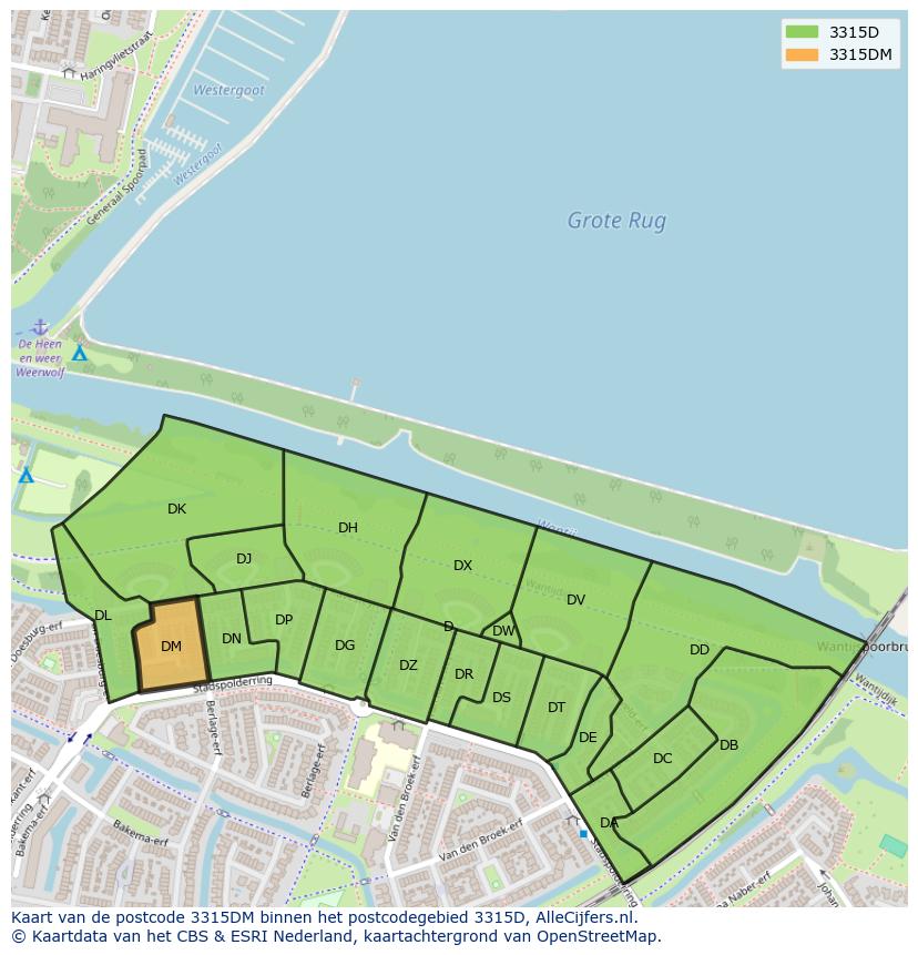 Afbeelding van het postcodegebied 3315 DM op de kaart.