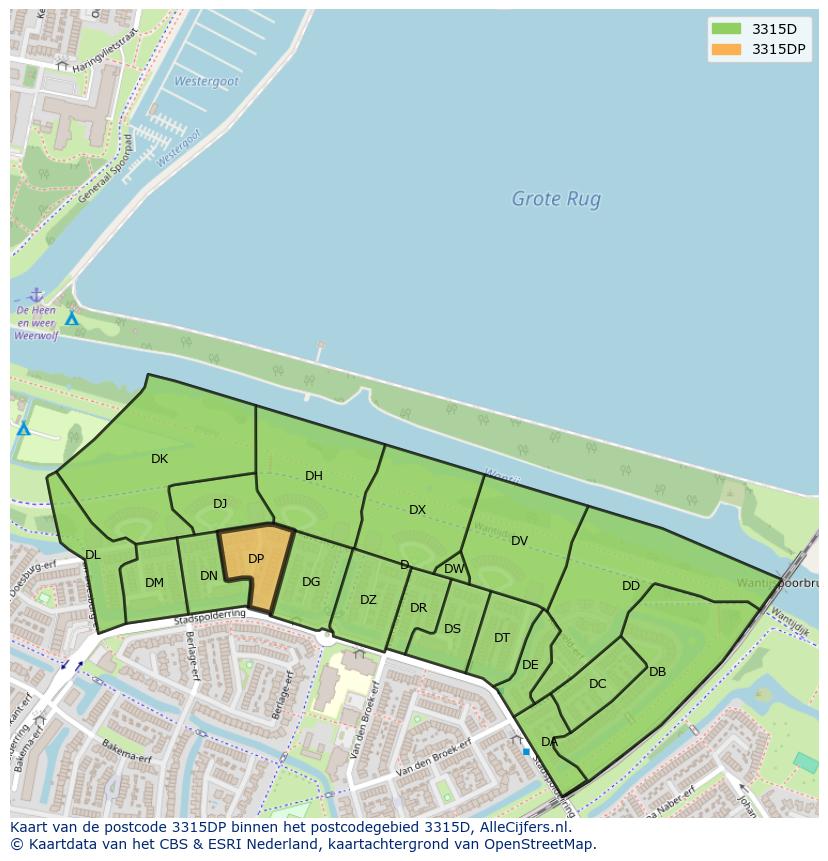 Afbeelding van het postcodegebied 3315 DP op de kaart.