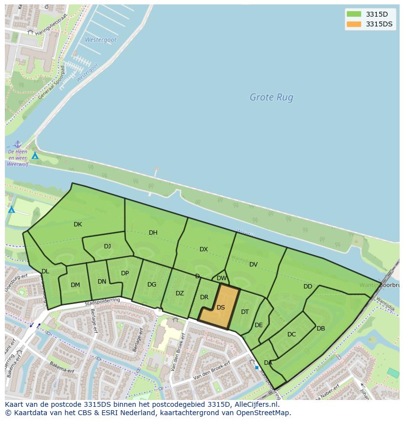 Afbeelding van het postcodegebied 3315 DS op de kaart.
