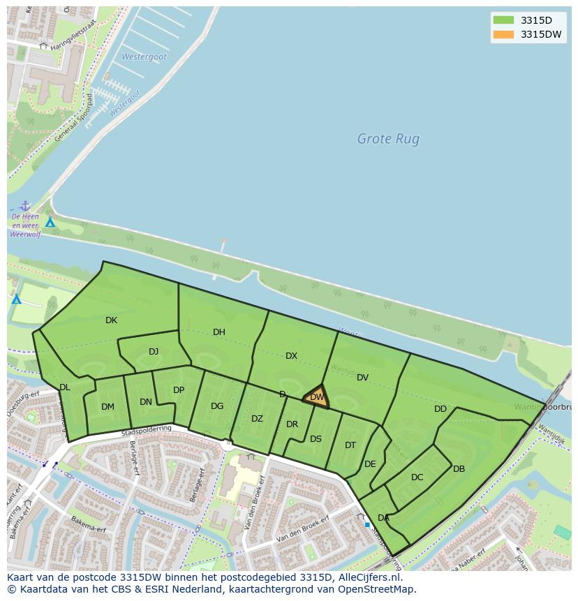 Afbeelding van het postcodegebied 3315 DW op de kaart.