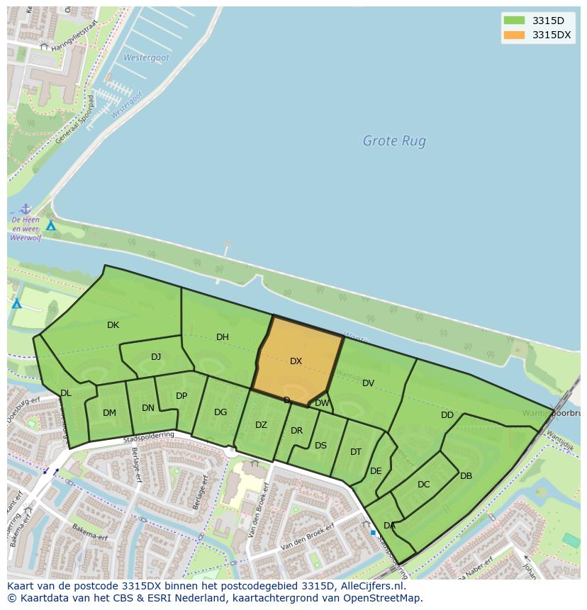 Afbeelding van het postcodegebied 3315 DX op de kaart.