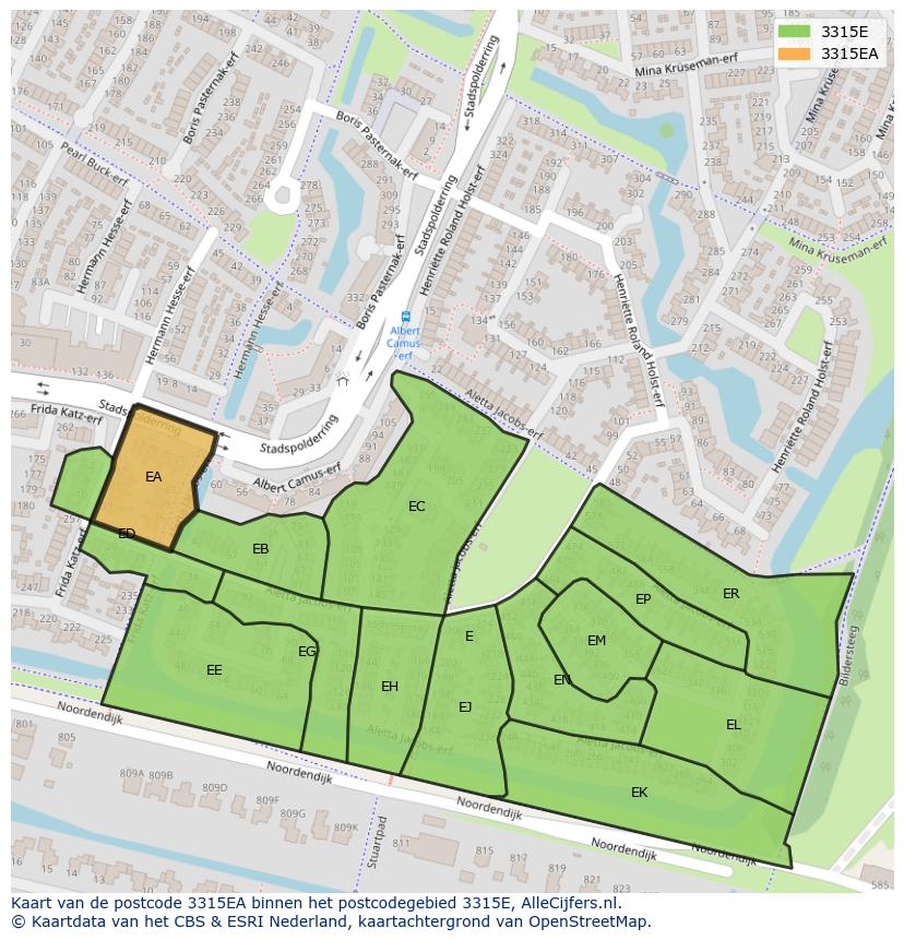 Afbeelding van het postcodegebied 3315 EA op de kaart.