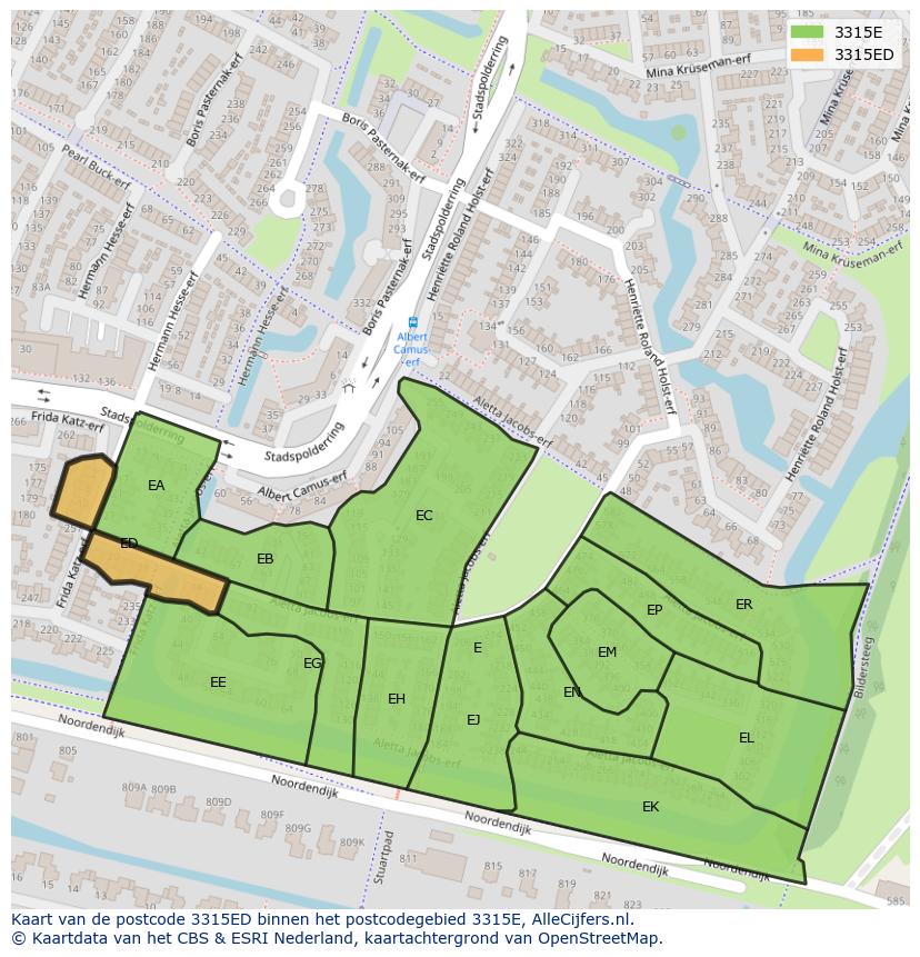 Afbeelding van het postcodegebied 3315 ED op de kaart.