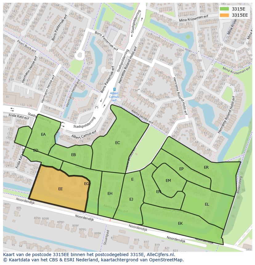 Afbeelding van het postcodegebied 3315 EE op de kaart.