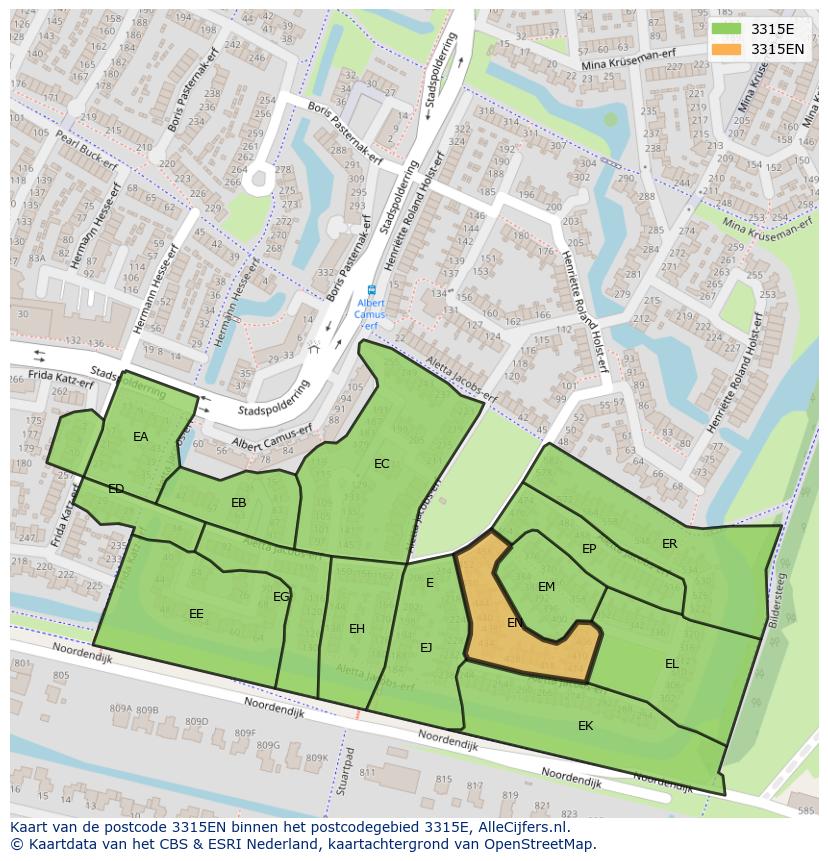 Afbeelding van het postcodegebied 3315 EN op de kaart.