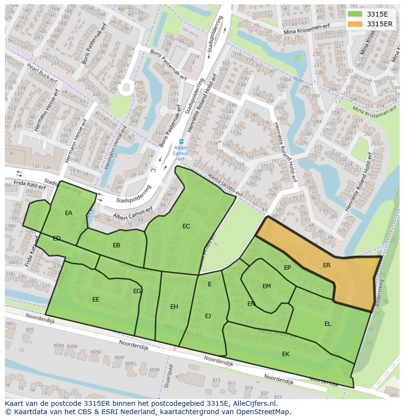 Afbeelding van het postcodegebied 3315 ER op de kaart.