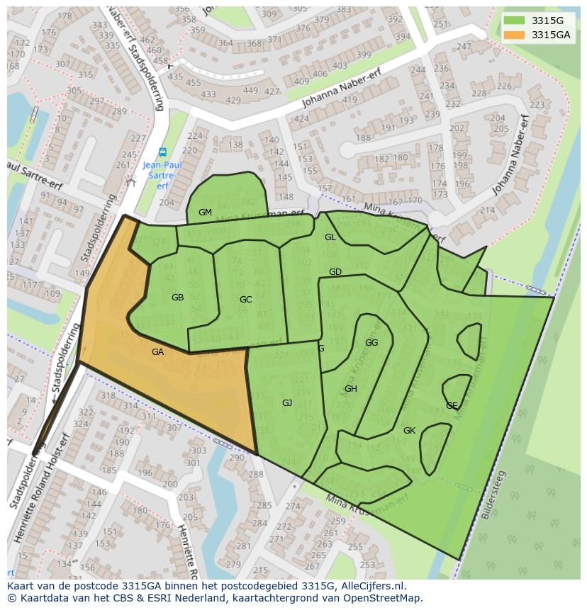 Afbeelding van het postcodegebied 3315 GA op de kaart.