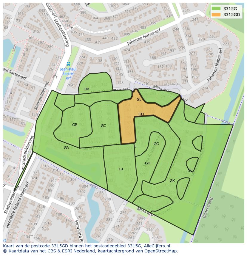 Afbeelding van het postcodegebied 3315 GD op de kaart.
