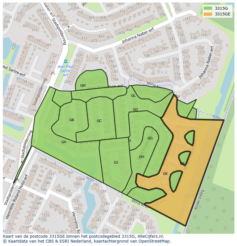 Afbeelding van het postcodegebied 3315 GE op de kaart.