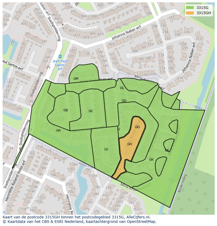 Afbeelding van het postcodegebied 3315 GH op de kaart.
