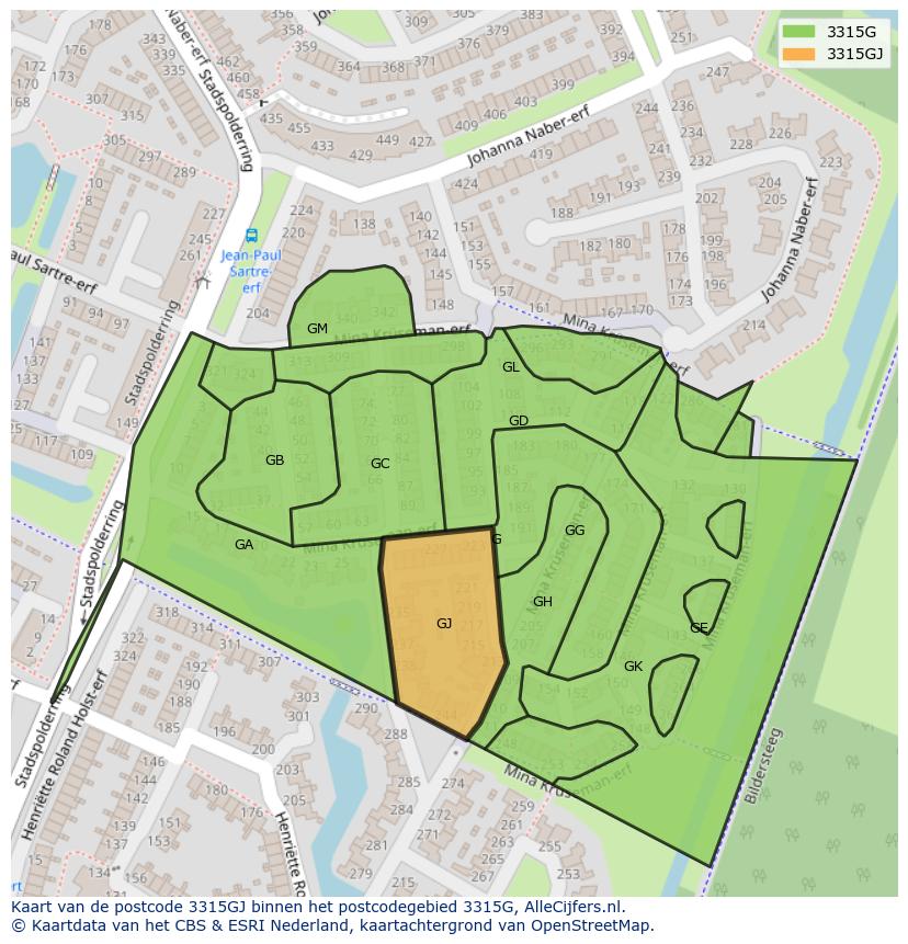 Afbeelding van het postcodegebied 3315 GJ op de kaart.