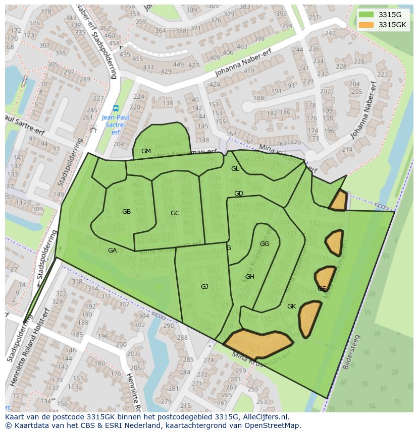 Afbeelding van het postcodegebied 3315 GK op de kaart.