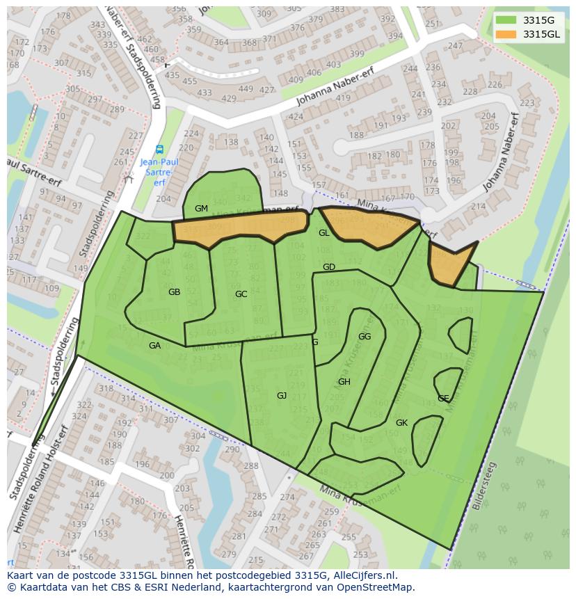 Afbeelding van het postcodegebied 3315 GL op de kaart.
