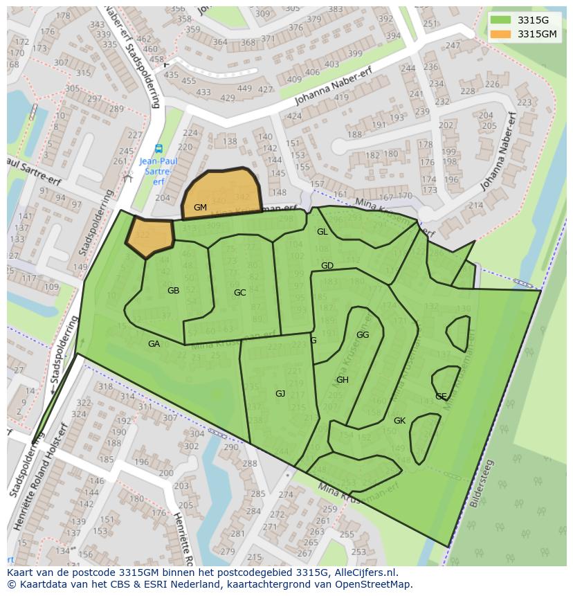 Afbeelding van het postcodegebied 3315 GM op de kaart.