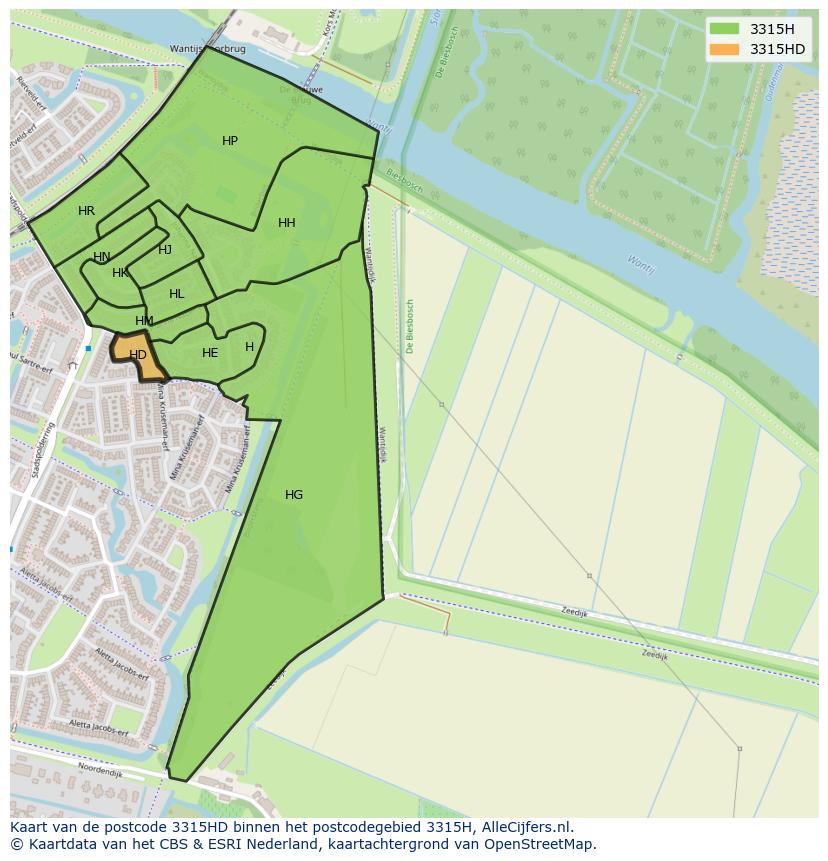 Afbeelding van het postcodegebied 3315 HD op de kaart.