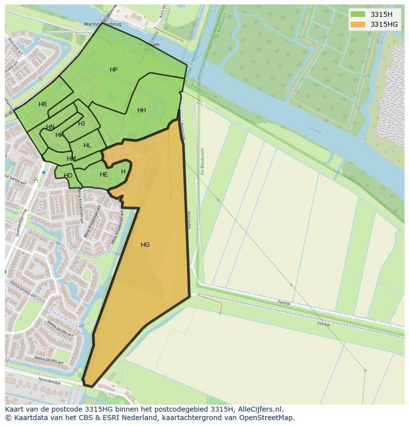 Afbeelding van het postcodegebied 3315 HG op de kaart.