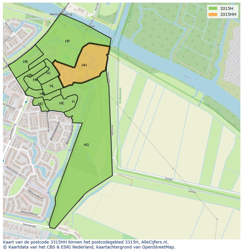 Afbeelding van het postcodegebied 3315 HH op de kaart.