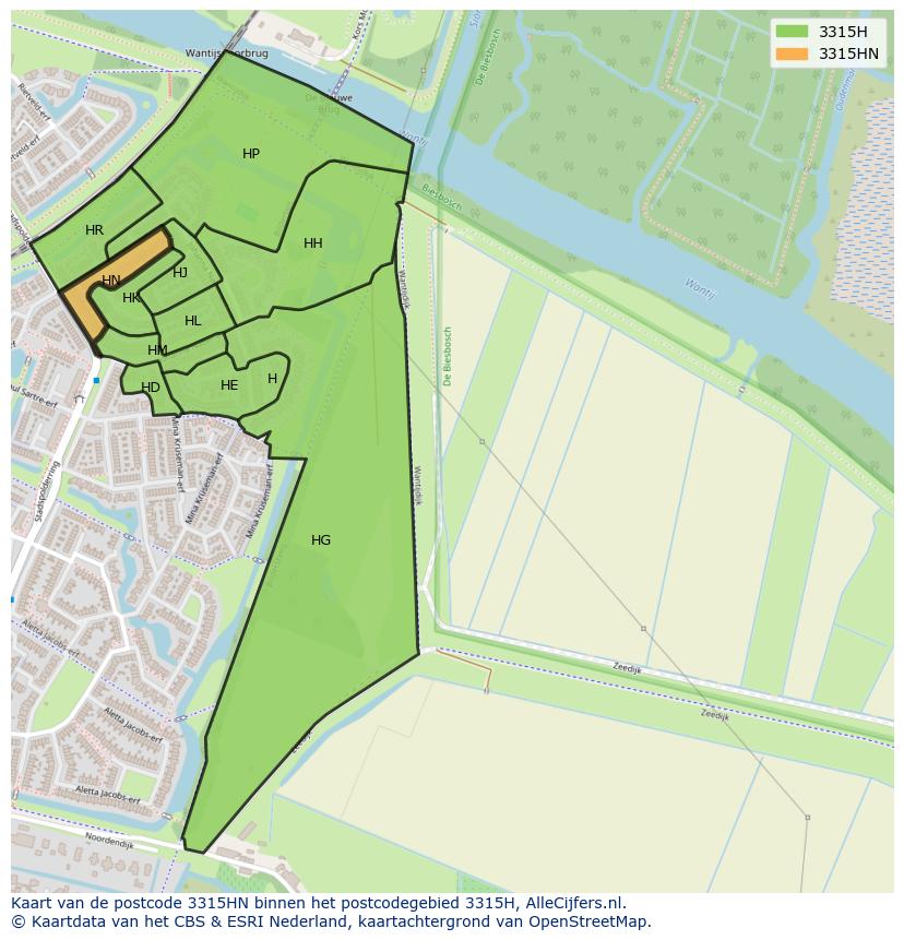 Afbeelding van het postcodegebied 3315 HN op de kaart.