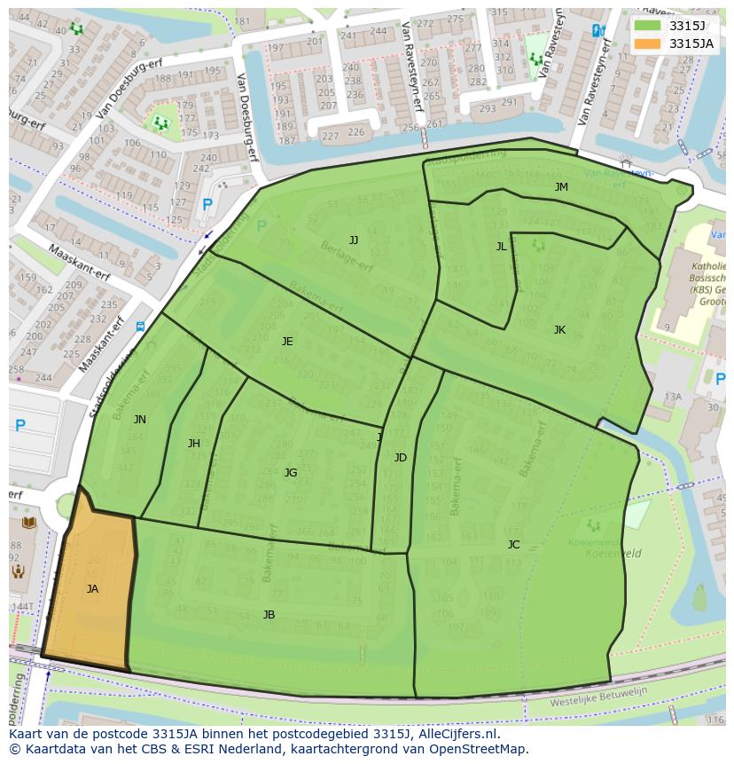 Afbeelding van het postcodegebied 3315 JA op de kaart.