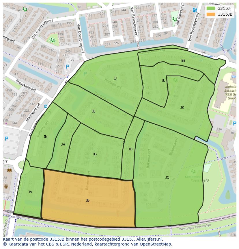 Afbeelding van het postcodegebied 3315 JB op de kaart.
