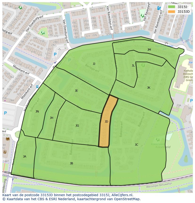 Afbeelding van het postcodegebied 3315 JD op de kaart.