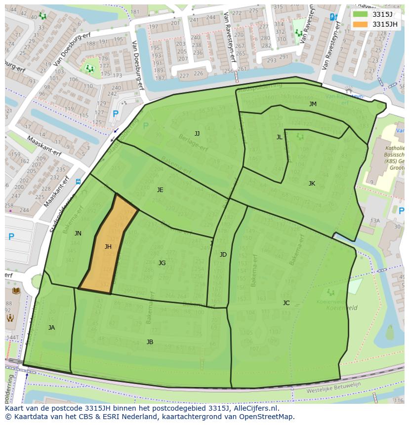 Afbeelding van het postcodegebied 3315 JH op de kaart.