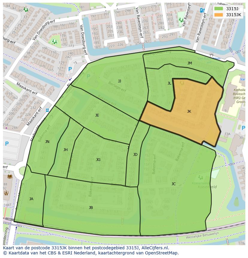 Afbeelding van het postcodegebied 3315 JK op de kaart.