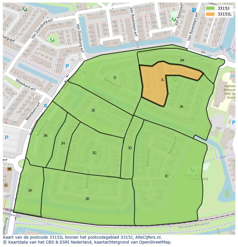 Afbeelding van het postcodegebied 3315 JL op de kaart.