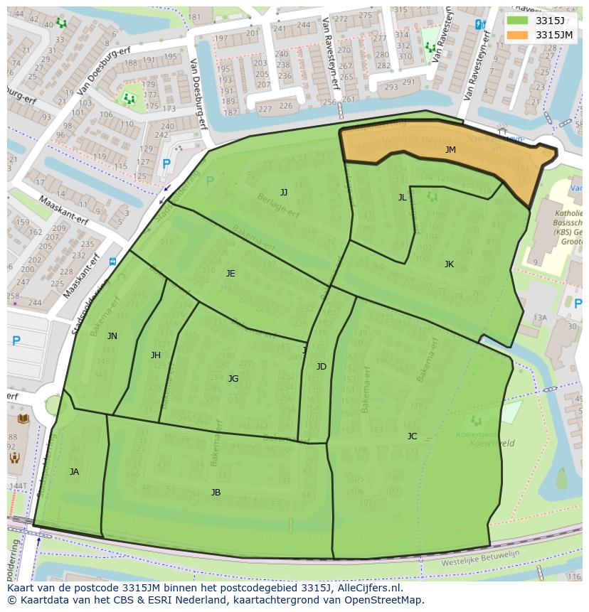 Afbeelding van het postcodegebied 3315 JM op de kaart.