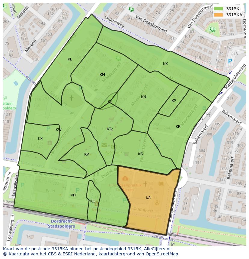 Afbeelding van het postcodegebied 3315 KA op de kaart.