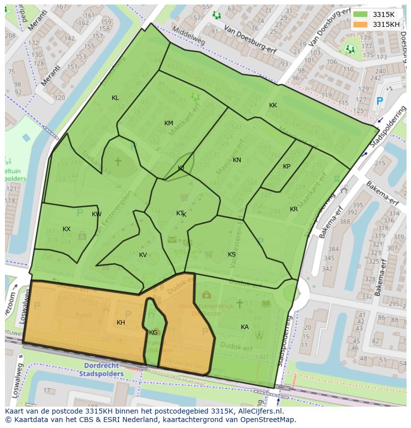 Afbeelding van het postcodegebied 3315 KH op de kaart.