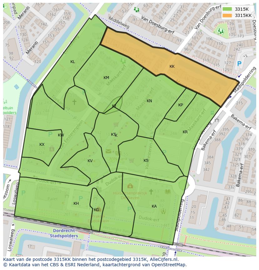 Afbeelding van het postcodegebied 3315 KK op de kaart.