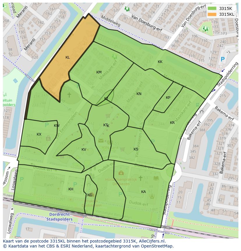 Afbeelding van het postcodegebied 3315 KL op de kaart.