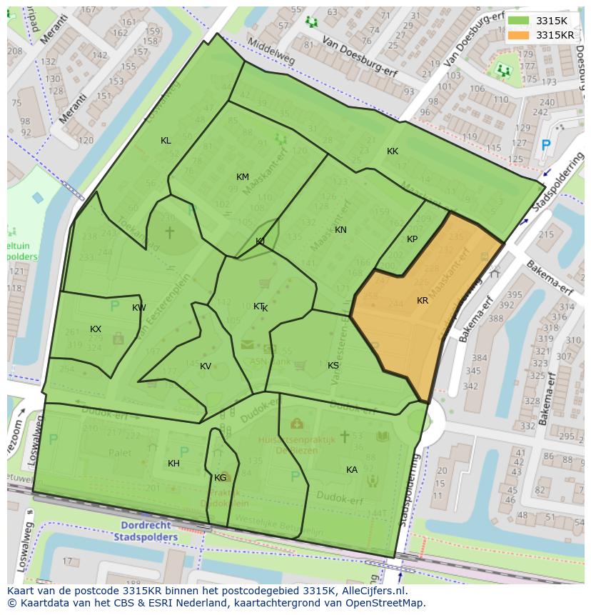 Afbeelding van het postcodegebied 3315 KR op de kaart.