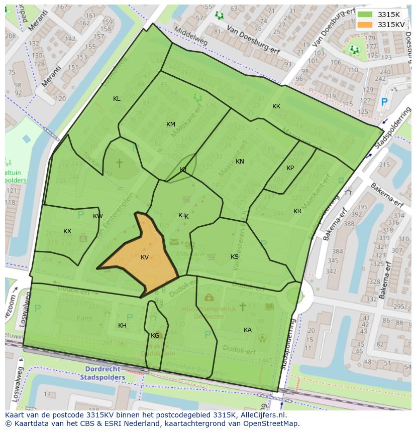 Afbeelding van het postcodegebied 3315 KV op de kaart.