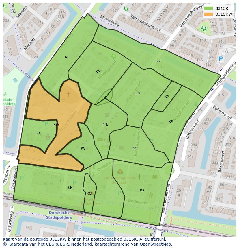 Afbeelding van het postcodegebied 3315 KW op de kaart.