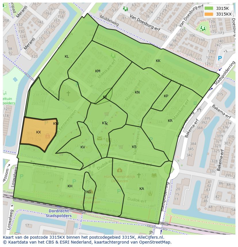 Afbeelding van het postcodegebied 3315 KX op de kaart.