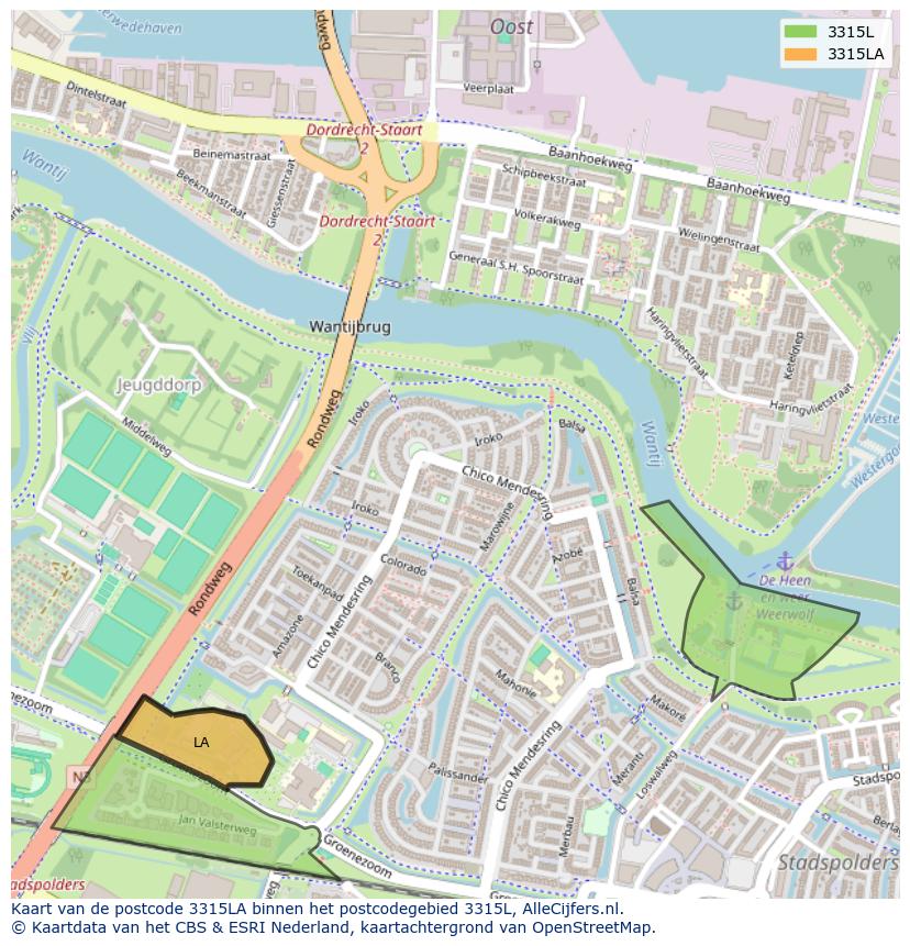 Afbeelding van het postcodegebied 3315 LA op de kaart.