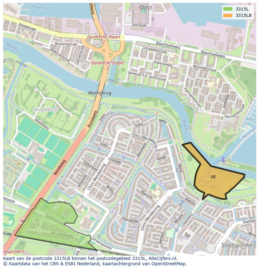 Afbeelding van het postcodegebied 3315 LB op de kaart.