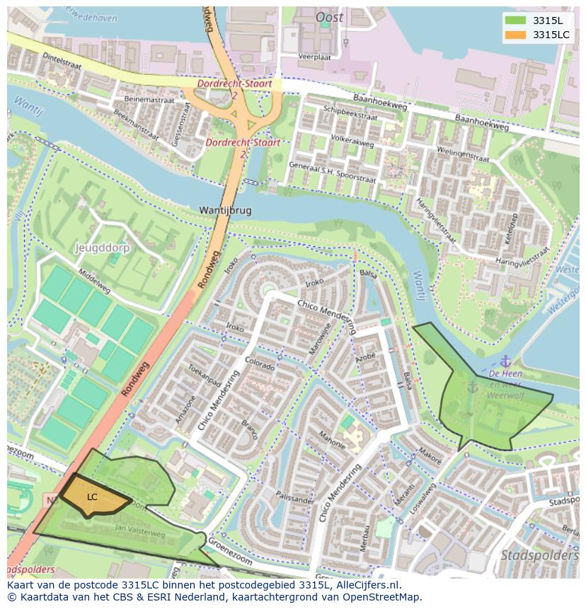 Afbeelding van het postcodegebied 3315 LC op de kaart.