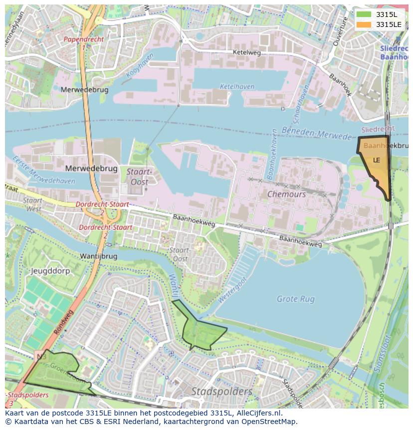 Afbeelding van het postcodegebied 3315 LE op de kaart.