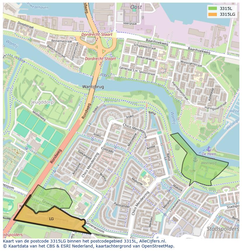 Afbeelding van het postcodegebied 3315 LG op de kaart.