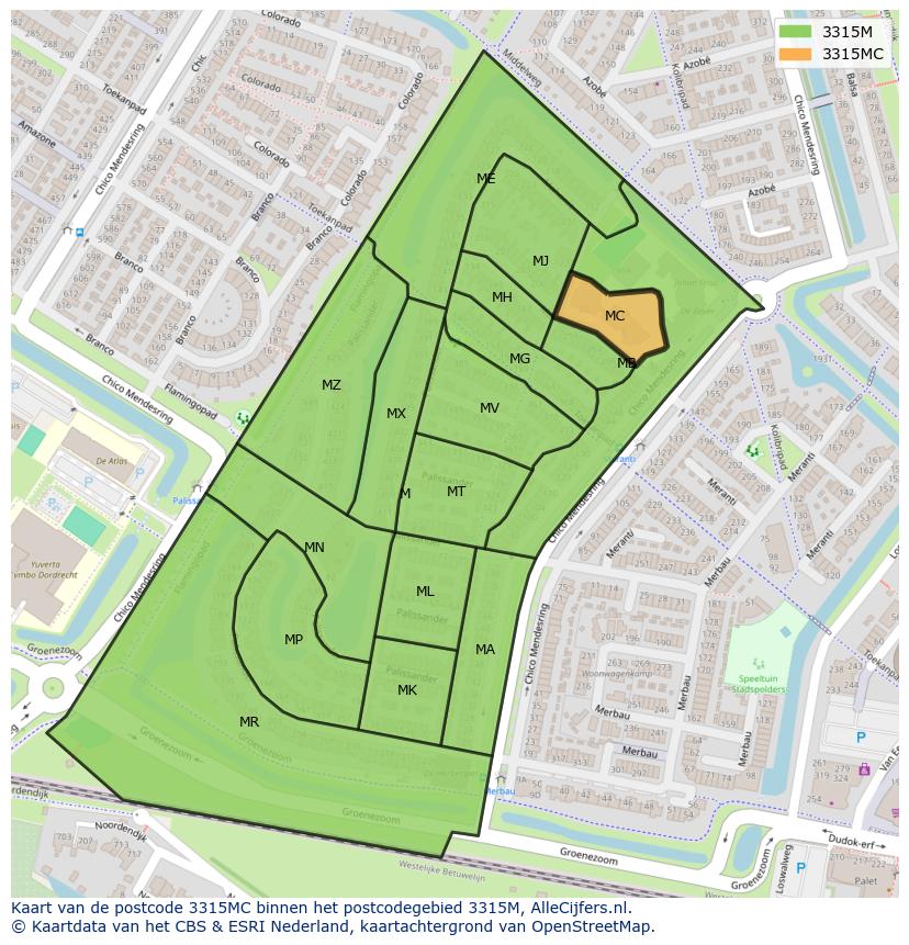 Afbeelding van het postcodegebied 3315 MC op de kaart.