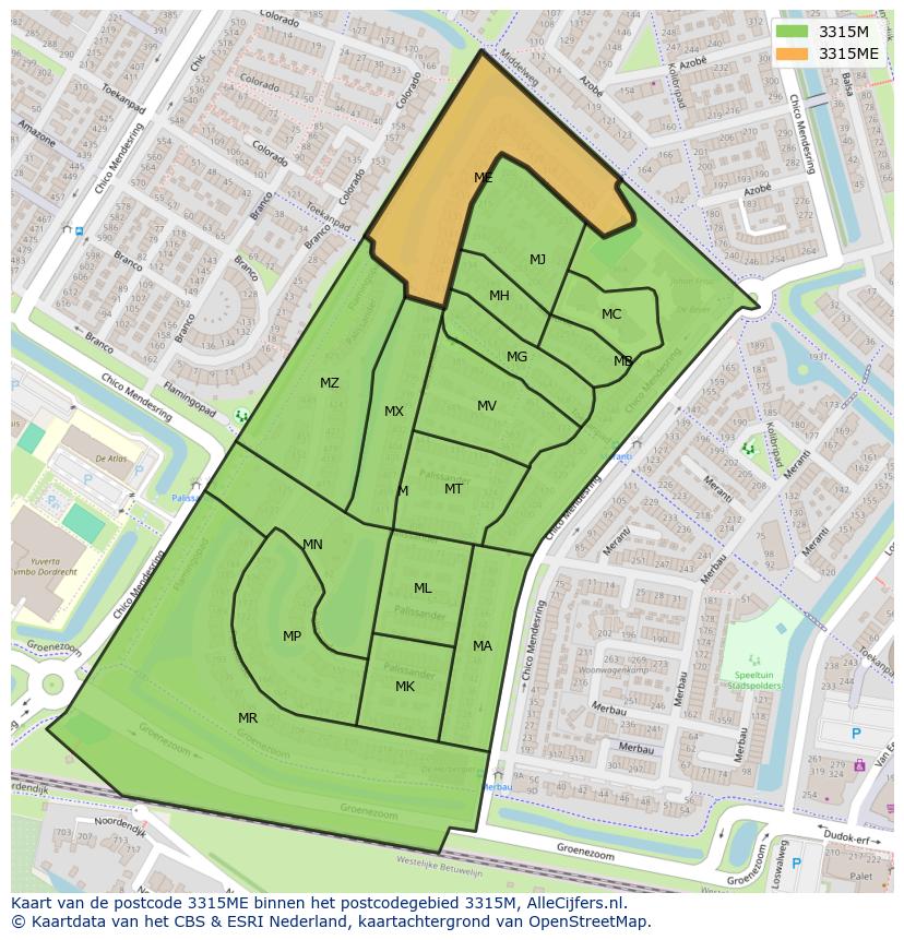 Afbeelding van het postcodegebied 3315 ME op de kaart.