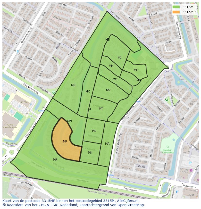 Afbeelding van het postcodegebied 3315 MP op de kaart.